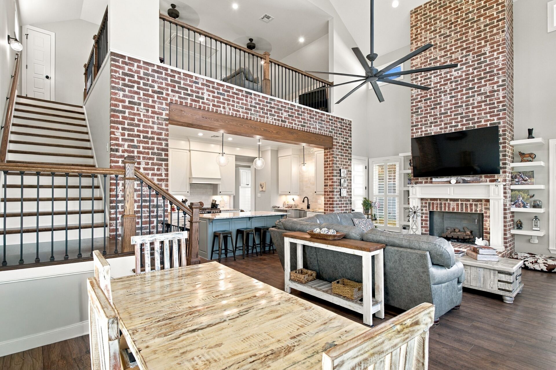 Dining area, staircase and great room beyond